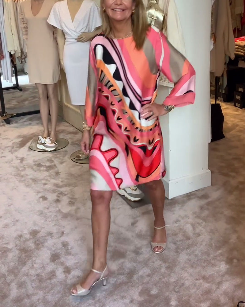 Katherine™ - Robe midi imprimée à col rond et tendance