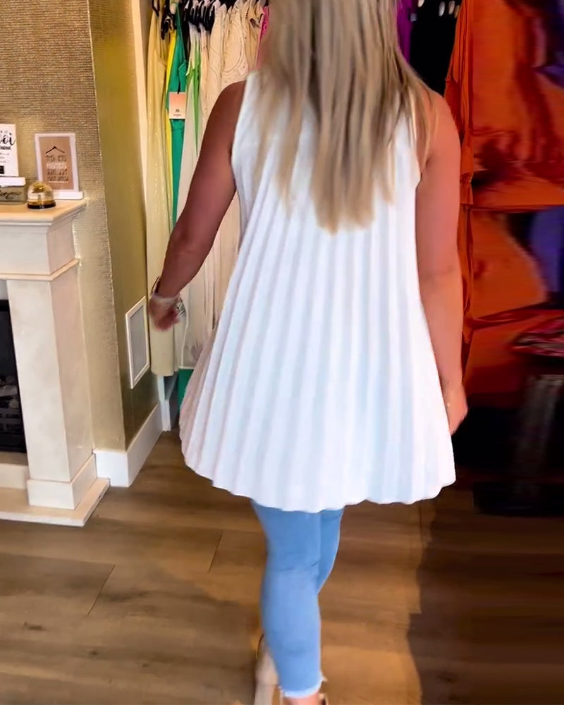 Tahliana™ - Top Sans Manches avec Volants Subtils et Revers Élégants