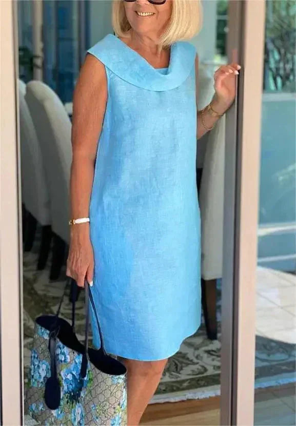 Stella™ - Élégante robe à col montant en coton et lin