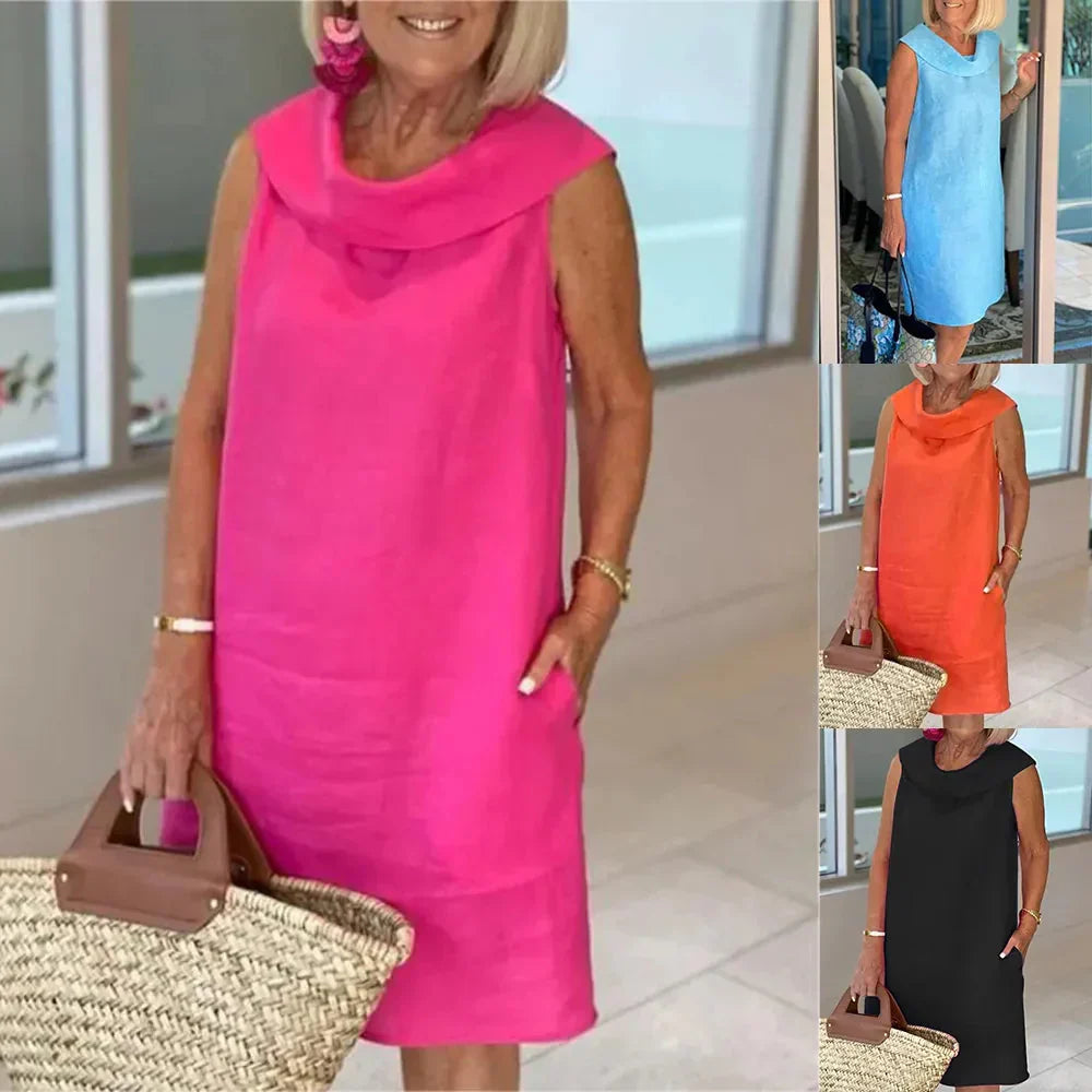 Stella™ - Élégante robe à col montant en coton et lin