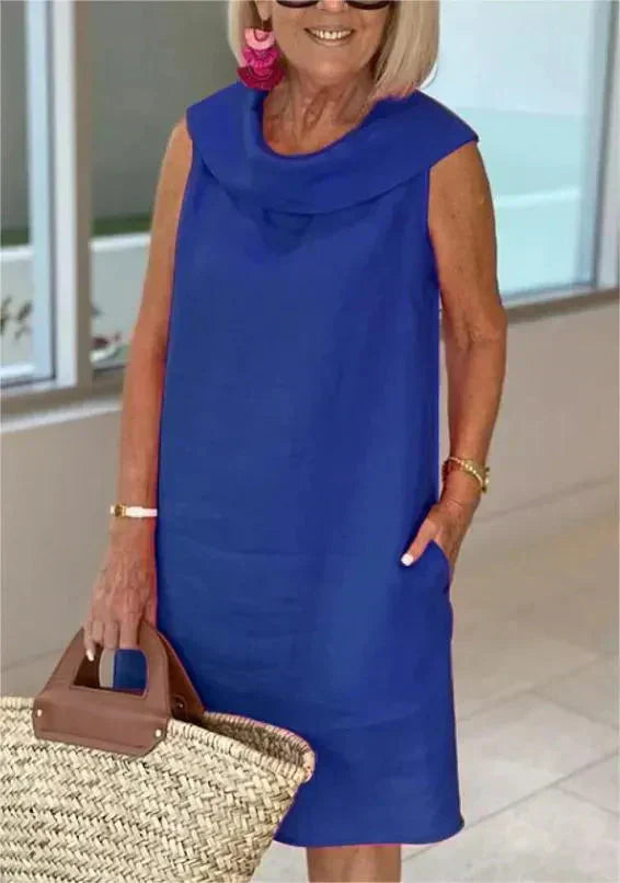 Stella™ - Élégante robe à col montant en coton et lin