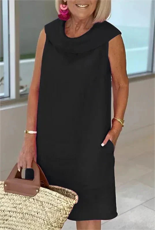 Stella™ - Élégante robe à col montant en coton et lin