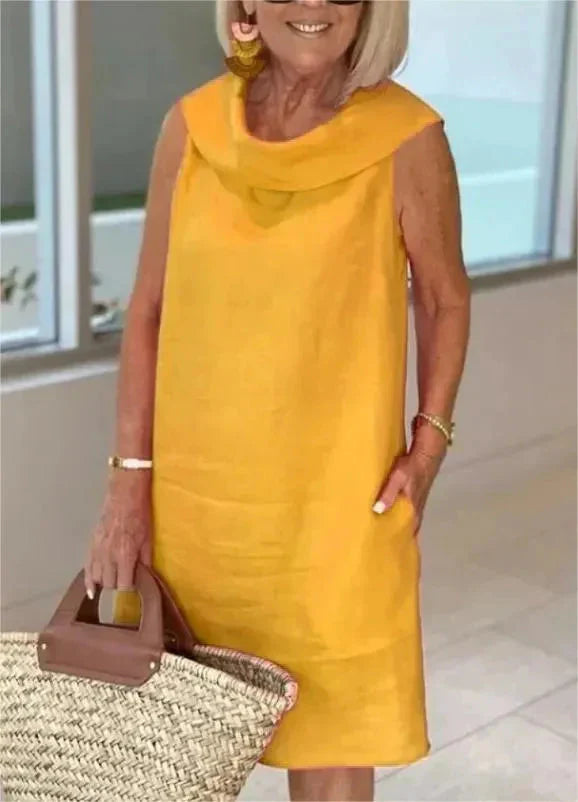 Stella™ - Élégante robe à col montant en coton et lin