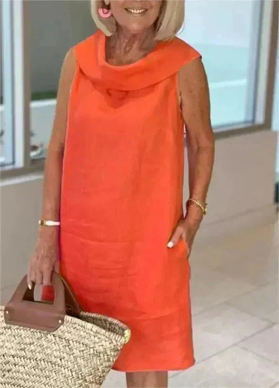 Stella™ - Élégante robe à col montant en coton et lin