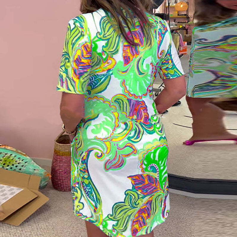 Gianna™ - Robe à Décolleté en V Imprimée Colorée