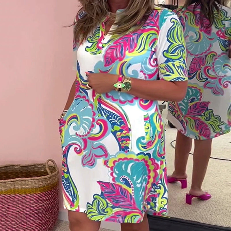 Gianna™ - Robe à Décolleté en V Imprimée Colorée